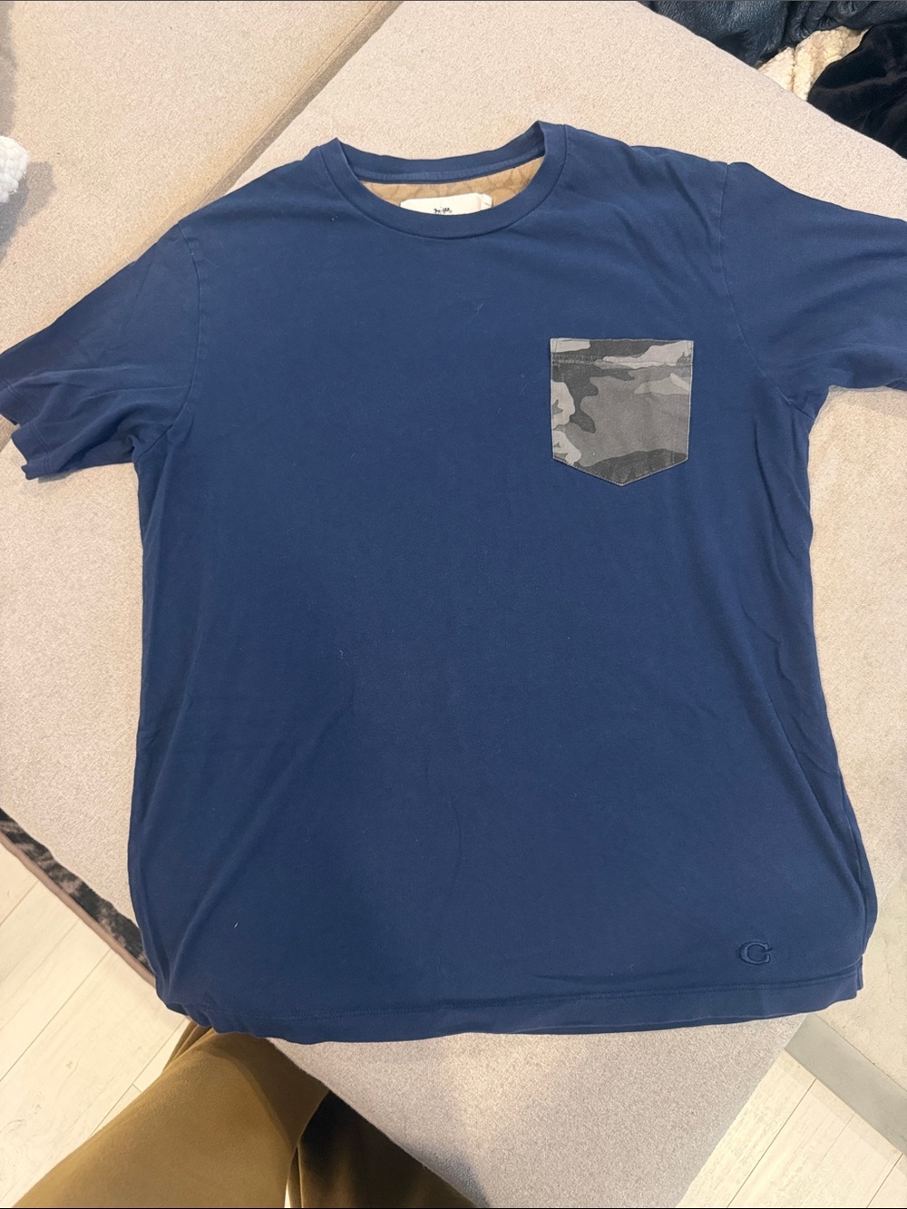 Coach Navy Short-Sleeve Tee With Gray Camo Pocket